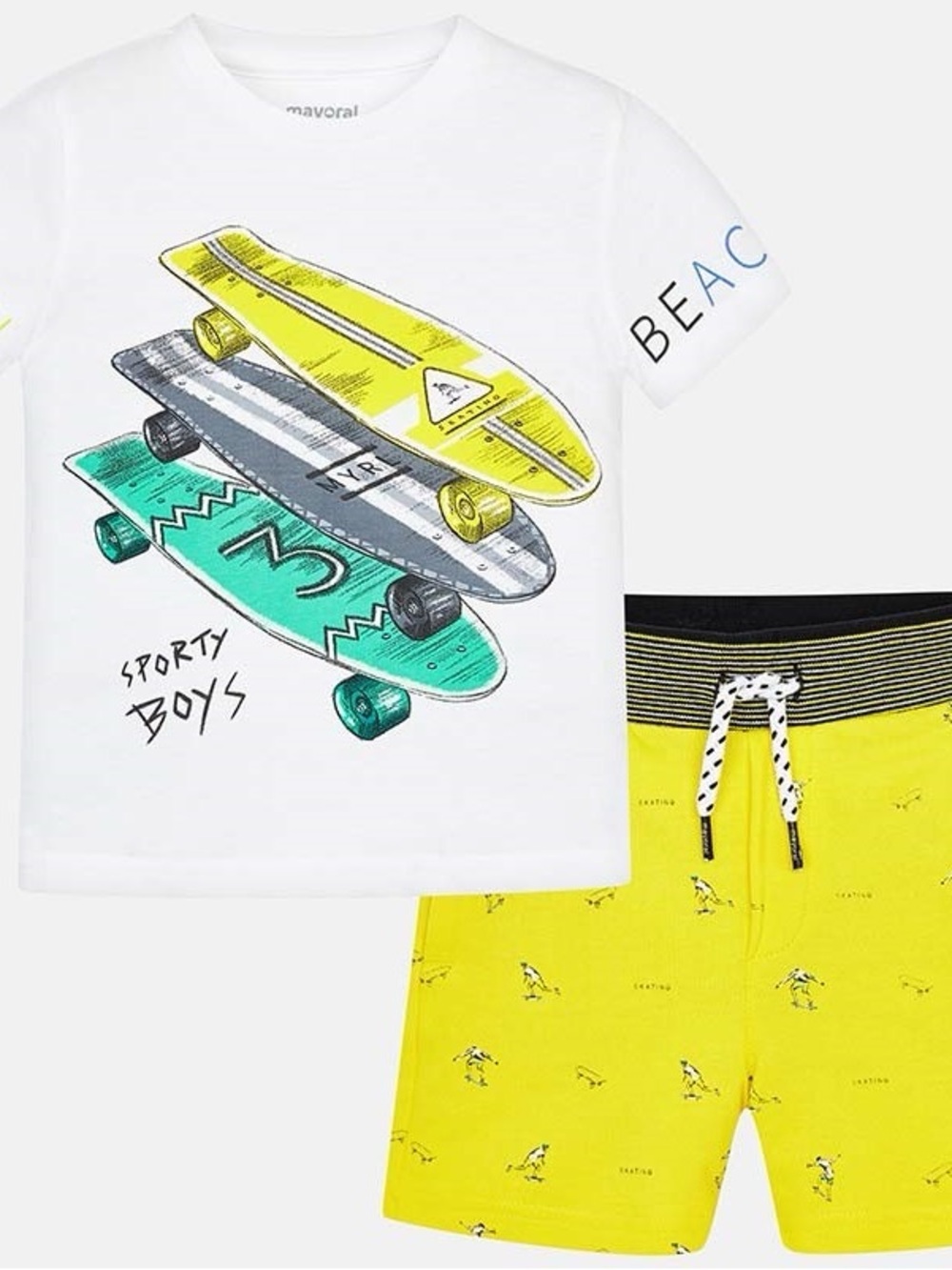 Mayoral White Tee & Yellow Shorts Skate Set